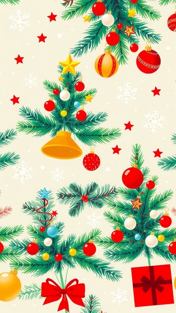 Retro 50s Christmas Aesthetic Wallpaper Retro 50s Christmas wallpaper with vintage trees, ornaments, and pastel colors.